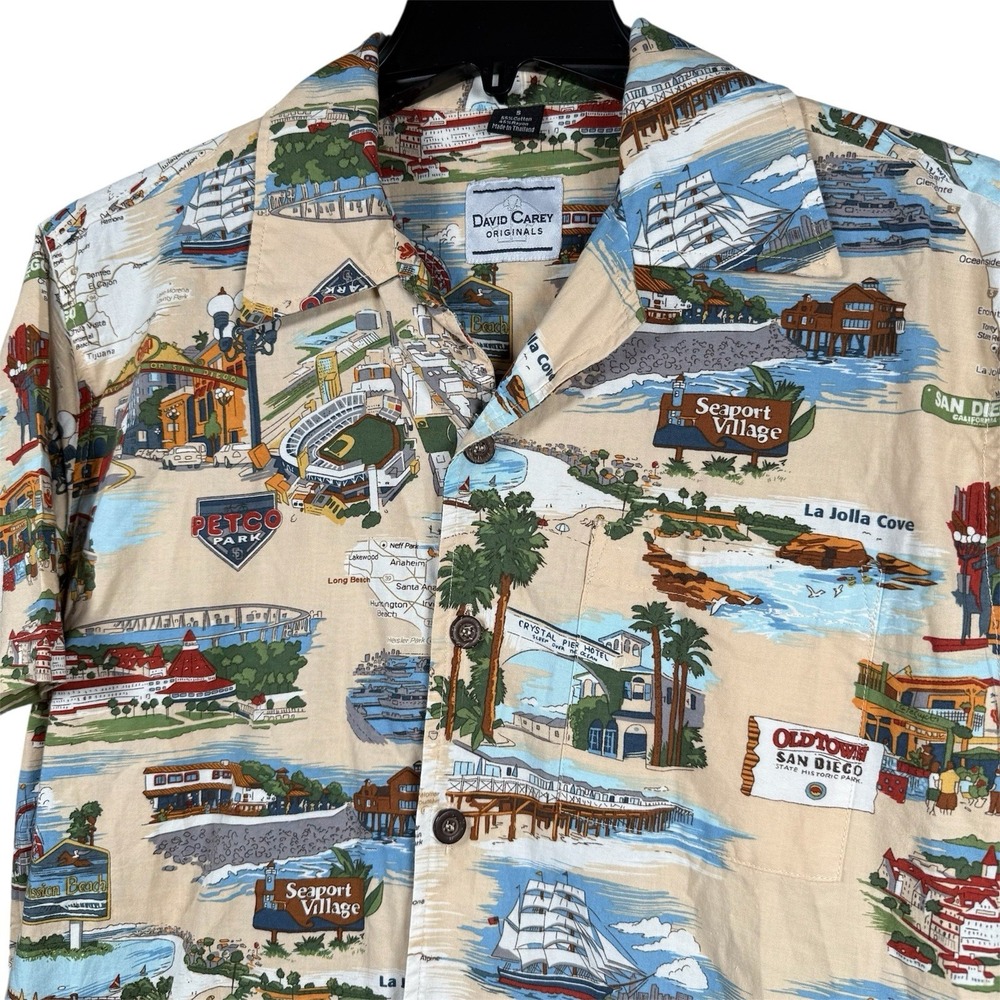 David Carey Men's Small San Diego Destinations Map Button Hawaiian Shirt Padres